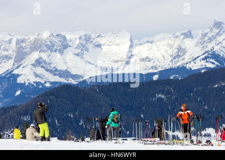 FLACHAU, AUSTRIA - DEC 27: People enjoying their winter sport on a piste in Austria on Dec 27, 2012. These pistes are part of the Ski Armada network,  Stock Photo