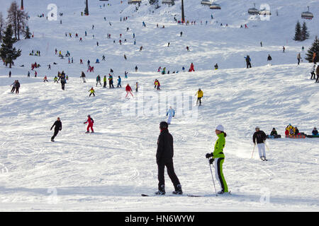 FLACHAU, AUSTRIA - DEC 27: Ski pistes near the ski resort town of Flachau, Austria on Dec 27, 2012. These pistes are part of the Ski Armade network, t Stock Photo