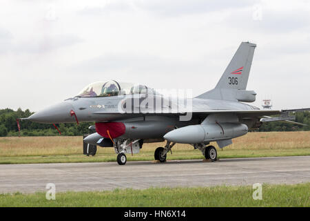 VOLKEL, NETHERLANDS - JUN 15, 2013: A Royal Norwegian Air Force F-16 on display at the Dutch Air Force Open Day.
