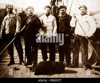 Whaling ship crew in the Arctic - Victorian period Stock Photo