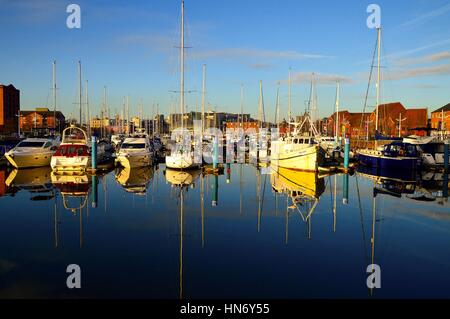 Boats moored in the marina, Kingston-upon-Hull Stock Photo