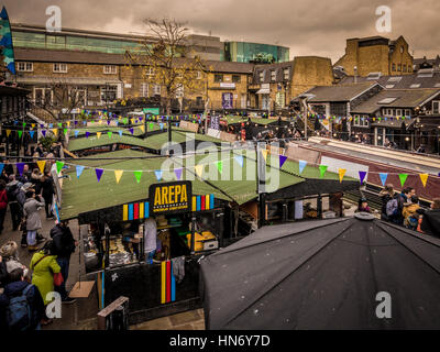 Street food stalls in courtyeard at Camden Market, London, UK. Stock Photo