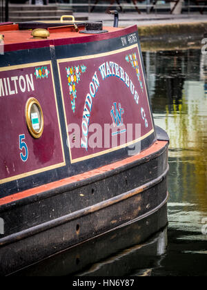 London Waterbus Company sign painted on side of canal boat Stock Photo