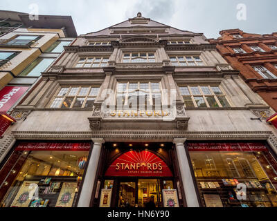 Exterior of Stanfords bookshop, Long Acre, London. The World's largest map and travel bookshop. Stock Photo