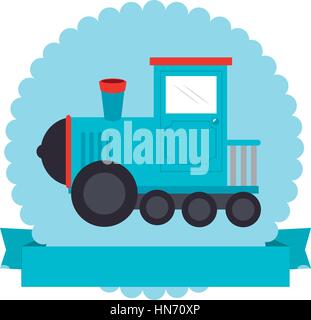 colorful silhouette with train toy in circle with ribbon vector illustration Stock Vector