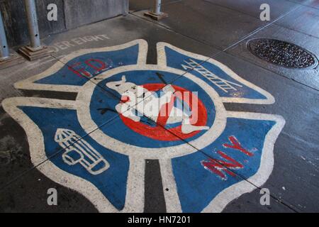 Ghostbusters' street art outside Hook & Ladder Company 8 firehouse in Tribeca, New York, United States of America Stock Photo