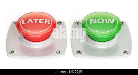 now and later push button, 3D rendering isolated on white background Stock Photo