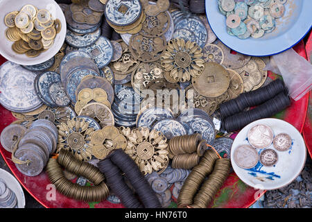 Old coins for sale in Hanoi Old Quarter Stock Photo