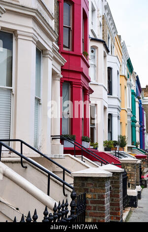 LONDON CITY - DECEMBER 25, 2016: Colored facades on the house facades in Lancaster Road near to Portobello Road in Notting Hill Stock Photo