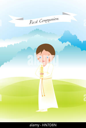 My first communion - boy in a white rope Stock Photo