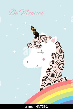 Vector illustration of cute magic unicorn Stock Photo