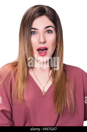Surprised beautiful woman with open-mouth. Stock Photo