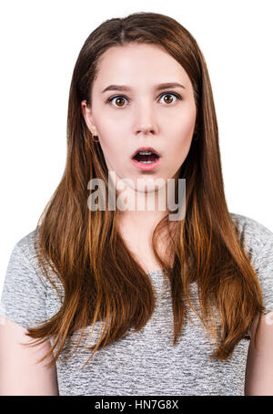 Portrait of young surprised girl with open-mouth Stock Photo