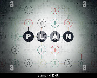 Finance concept: Painted black text Plan on Digital Data Paper background with Binary Code Stock Photo