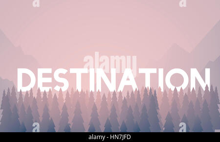 Destination word on nature background with trees Stock Photo