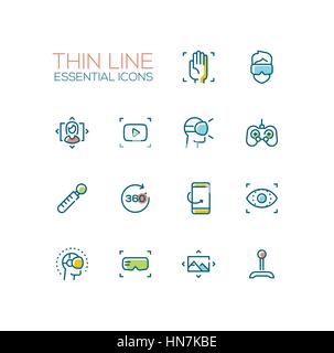 Virtual Reality - Thin Single Line Icons Set Stock Vector