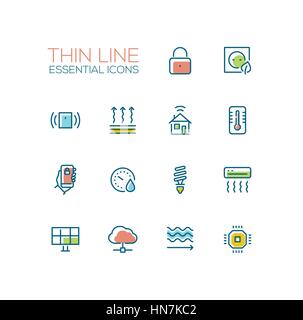 Smart House - Thin Single Line Icons Set Stock Vector