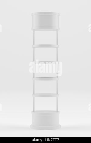 White blank empty showcase displays with retail shelves front view 3D rendering Stock Photo