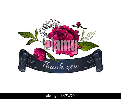 Burgundy peony with leaves. Vector illustration. Stock Vector