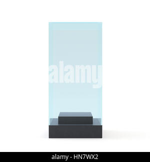 Empty glass pedestal. display showcase on white background. Stock Photo