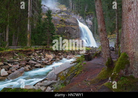 Beautiful Krimml  waterfall and mountain stream on Tauern National park in Austria Stock Photo