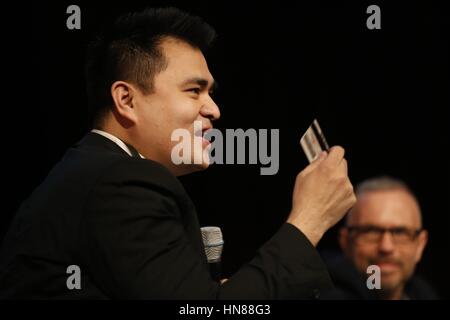 Los Angeles, California, USA. 18th Apr, 2015. Jose Antonio Vargas holds up his California drivers license while speaking on the Human Rights and Social Justice panels during the 20th Los Angeles Times Festival of Books at USC on Saturday, April 18, 2015 in Los Angeles, Calif. © 2015 Patrick T. Fallon Credit: Patrick Fallon/ZUMA Wire/Alamy Live News Stock Photo