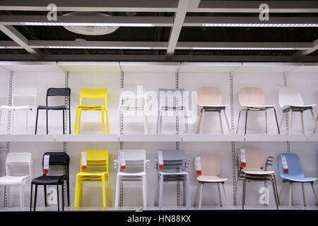 Burbank, CA, USA. 1st Feb, 2017. Various chairs stand on shelves during a preview of the new IKEA Burbank Home Furnishings store on Wednesday, February 1, 2017 in Burbank, Calif. The 456,000 square foot furniture store on San Fernando is the largest in the US and features a restaurant with seating for 600 customers © 2017 Patrick T. Fallon Credit: Patrick Fallon/ZUMA Wire/Alamy Live News Stock Photo