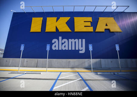 Burbank, CA, USA. 1st Feb, 2017. The IKEA logo and handicapped signage is displayed in the parking lot of the new IKEA Burbank Home Furnishings store on Wednesday, February 1, 2017 in Burbank, Calif. The 456,000 square foot furniture store on San Fernando is the largest in the US and features a restaurant with seating for 600 customers © 2017 Patrick T. Fallon Credit: Patrick Fallon/ZUMA Wire/Alamy Live News Stock Photo