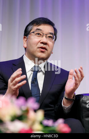 Tokyo, Japan. 10th February 2017. The University of Tokyo President Makoto Gonokami speaks during a special talk event called Young People Creating the Future on February 10, 2017, Tokyo, Japan. Gonokami alongside SoftBank Group Corp. CEO Masayoshi Son, Nobel Prize-winning stem cell researcher Shinya Yamanaka and professional shogi player and chess FIDE Master Yoshiharu Habu discussed the future for young generations in this technological era. Credit: Rodrigo Reyes Marin/AFLO/Alamy Live News Stock Photo