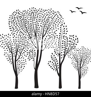Beautiful card with trees silhouette. Autumn forest background. Fall leaves and trees card with floral frame. Have a nice day floral greeting card  wi Stock Vector