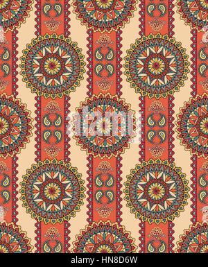 Abstract seamless pattern with circular ornament Swirl geometric doodle texture. Ornamental tiled orienatal background. Stock Vector