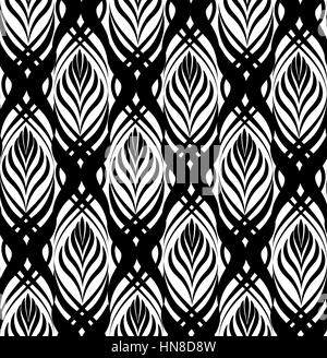 Abstract floral seamless pattern. Geometric line black ornament. Ornamental stylish background. Abstract stripe tile texture Stock Vector