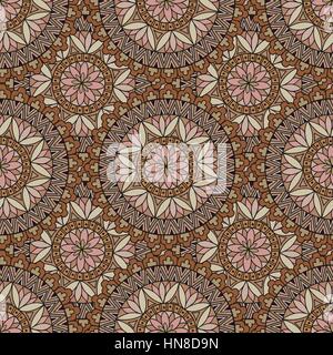 Abstract seamless pattern with circular ornament Swirl geometric doodle texture. Ornamental tiled background. Stock Vector