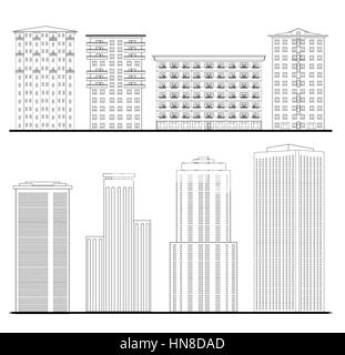 Architecture set. Outline sketch drawing of building. City downtown structure collection Stock Vector