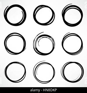 Grunge round shape set of scribble circles, hand drawn doodle sketch design elements Stock Vector