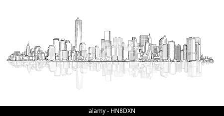 Architectural buildings. City panoramic view. City scene vector sketch. Urban cityscape. Skyscraper cityscape background with copy space. Stock Vector