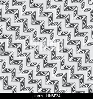 Seamless pattern. Stylish geometric texture in the form of diagonal waves. Repeating parallelograms, diamonds, triangles, stripes. Monochrome. Backdro Stock Vector