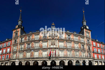 The center of Old Madrid, the square has a square shape, with spectacular buildings Stock Photo