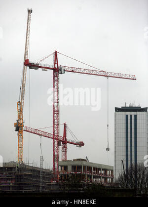 Cranes are seen on a construction site, part of the Wandsworth Town Centre Regeneration, south west London, Britain February 9, 2017. ©John Voos Stock Photo