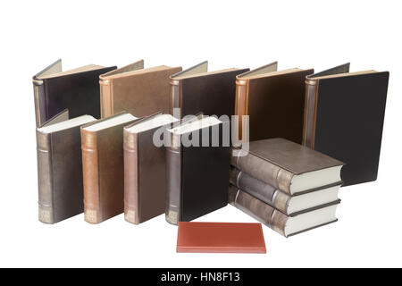 Big stack of old antique books isolated on white background Stock Photo