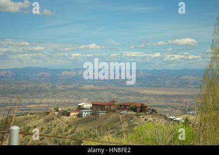 Mingus Art Center, former high schooll, now arts and crafts studios, old mining town of Jerome, a National Historic Landmark, Arizona. USA Stock Photo