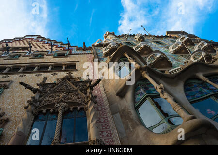 Spain, Catatonia, Barcelona, Casa Batlló at Passeig de Gràcia, redesigned in 1904 by Antoni Gaudi. Stock Photo