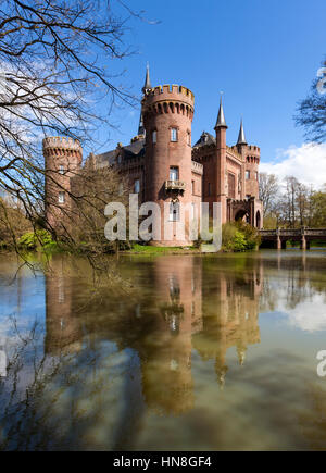 Bedburg-Hau, Germany - April 17, 2016: South-western view of Moyland castle in the district of Kleve, one of the most important neo-Gothic buildings i Stock Photo