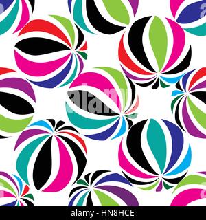 Abstract geometric striped balls seamless pattern. Circular texture for wallpaper, surface or cover. Fun funky background. Festive wallpaper in 1960s  Stock Vector