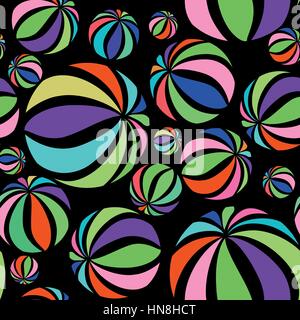Abstract geometric striped balls seamless pattern. Circular texture for wallpaper, surface or cover. Fun funky background. Festive wallpaper in 1960s  Stock Vector