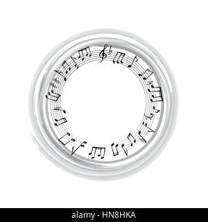 Music notes border. Musical background. Music style round shape frame with copy space for text. Treble clef and notes wallpaper. Stock Vector