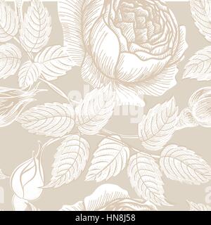 Floral seamless pattern. Flower background in retro style. Floral seamless texture with flowers roses. Stock Vector