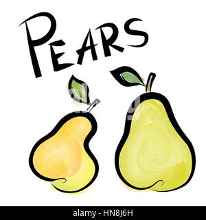 Pears isolated. Pear fruit label. Hand drawn watercolor set. Vector illustration collection. Stock Vector