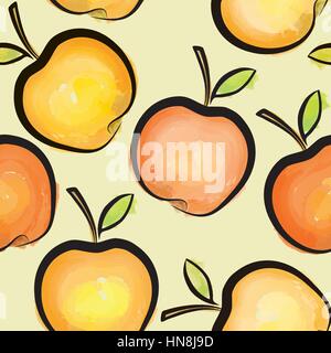 Apple watercolor seamless pattern. Juicy fruits tiled background Stock Vector