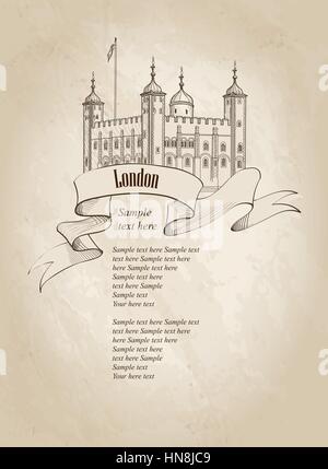 London symbol vintage background with copy space. Tower of London famous building, London, England, UK. Stock Vector